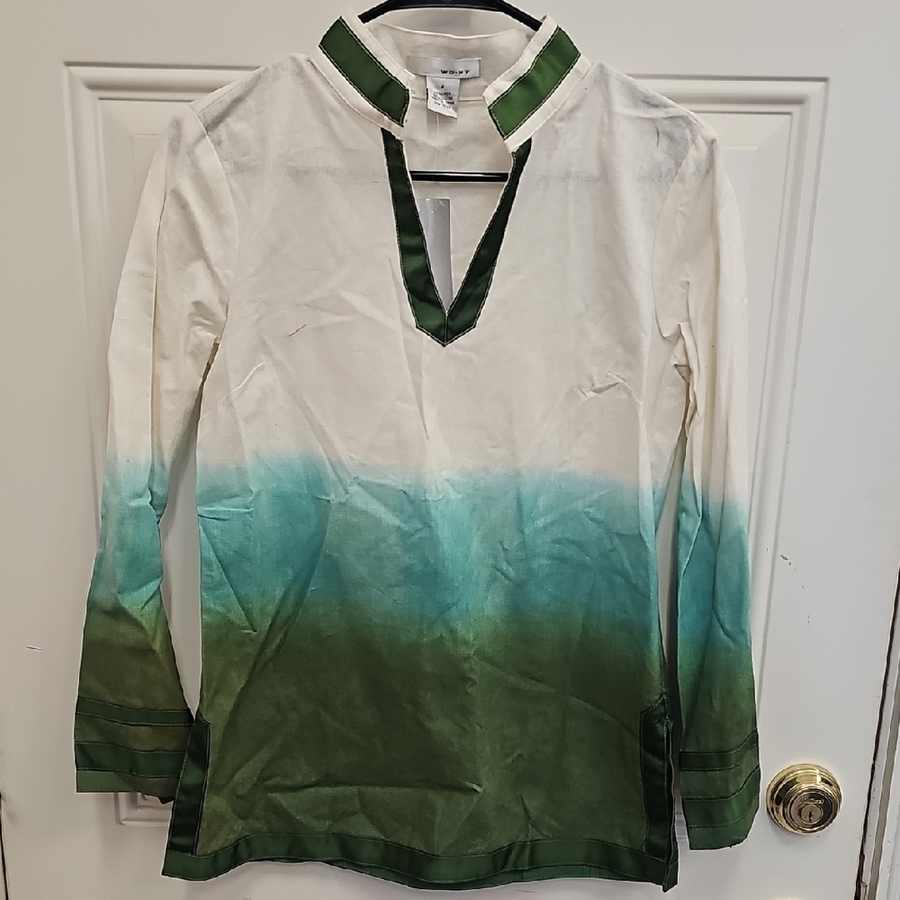 WD.NY, Linen, V-Neck, Top, Nwt, Organic, Natural, Teacher, Summer, Green, Unisex